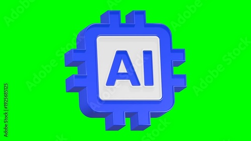 chip ai icon 3d render blue color