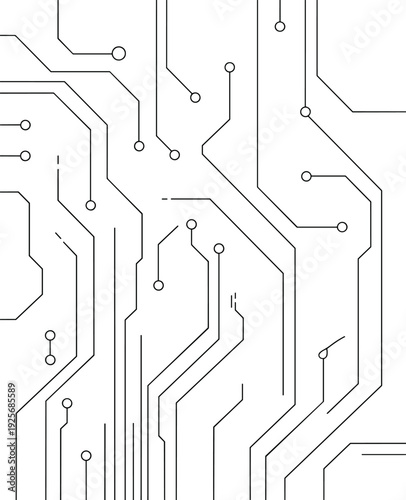 Close-up printed circuit board PCB silhouette icon with electronic pathways and hardware engineering theme - black vector illustration set