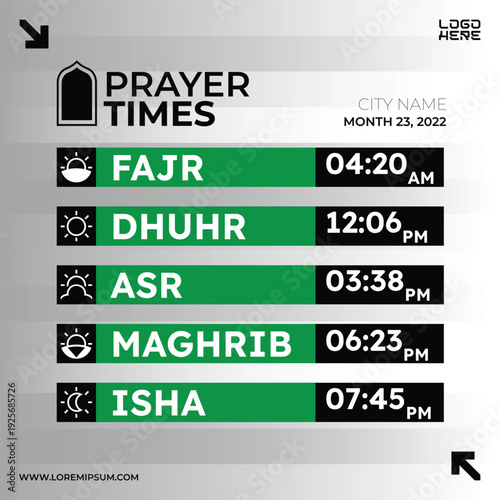 Islamic prayer times for a specific location