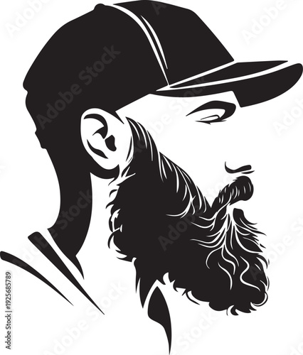 Minimal Black and White Bearded Man Side Profile Vector Silhouette Logo Design