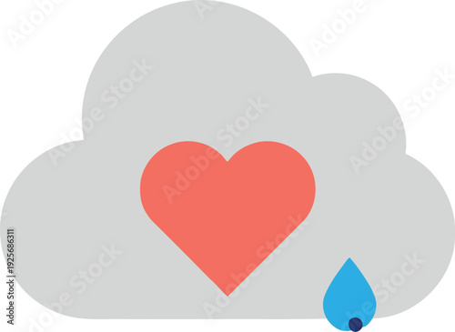 Sad heart in cloud with raindrop vector icon symbolizing emotional weather and melancholy