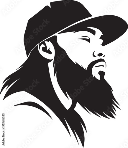 Minimal Black and White Bearded Man Side Profile Vector Silhouette Logo Design