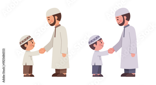 Muslim fathers and sons shaking hands displaying familial connection