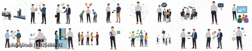Flat Illustration of People in Various Business and Social Interaction Scenarios