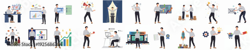 Flat Design Business People Character with Different Scenes and Activities Illustration