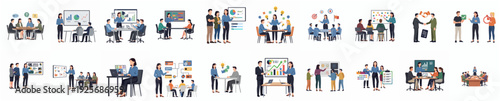 Flat Style Business Meeting and Presentation People Illustration Set