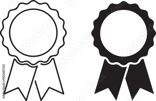 Black and white rosette ribbons with circular centers badge symbol