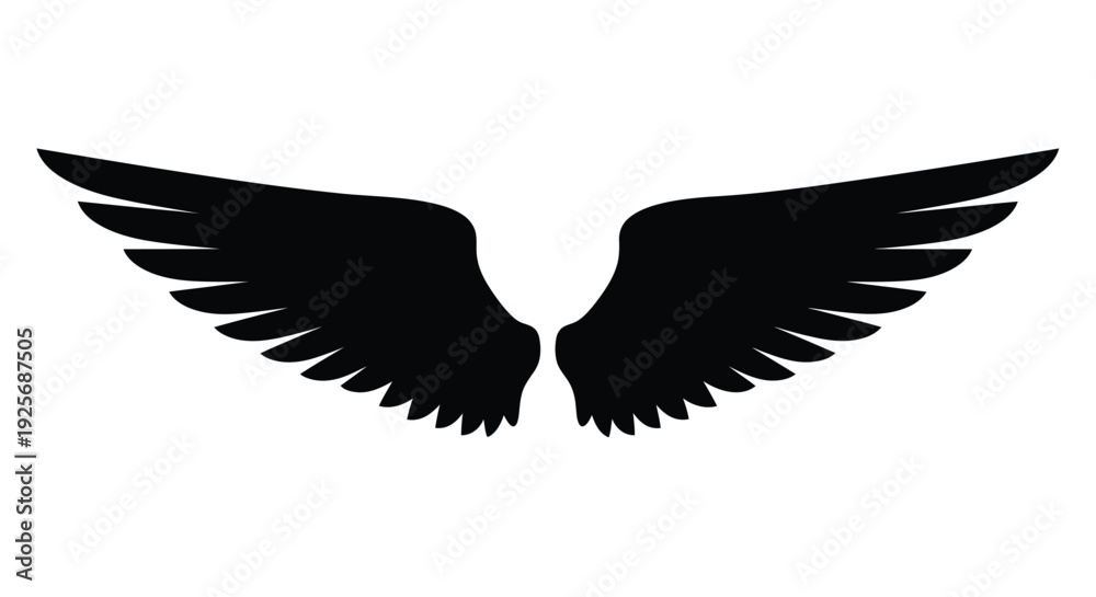 Fototapeta premium Dramatic black wings spread upwards a striking graphic silhouette