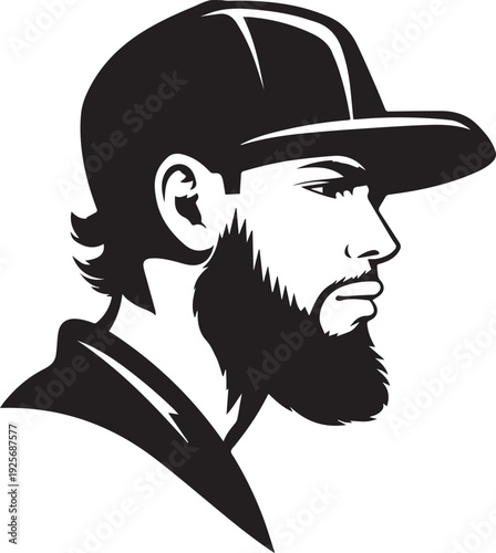 Minimal Black and White Bearded Man Side Profile Vector Silhouette Logo Design