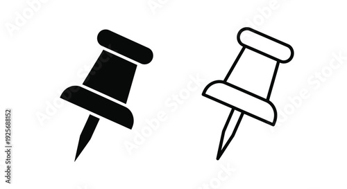 Two push pins one dark and one light in graphic silhouette