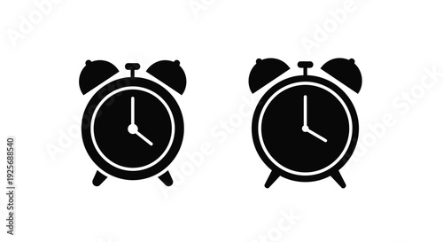 Two black alarm clocks displaying different times simple silhouette