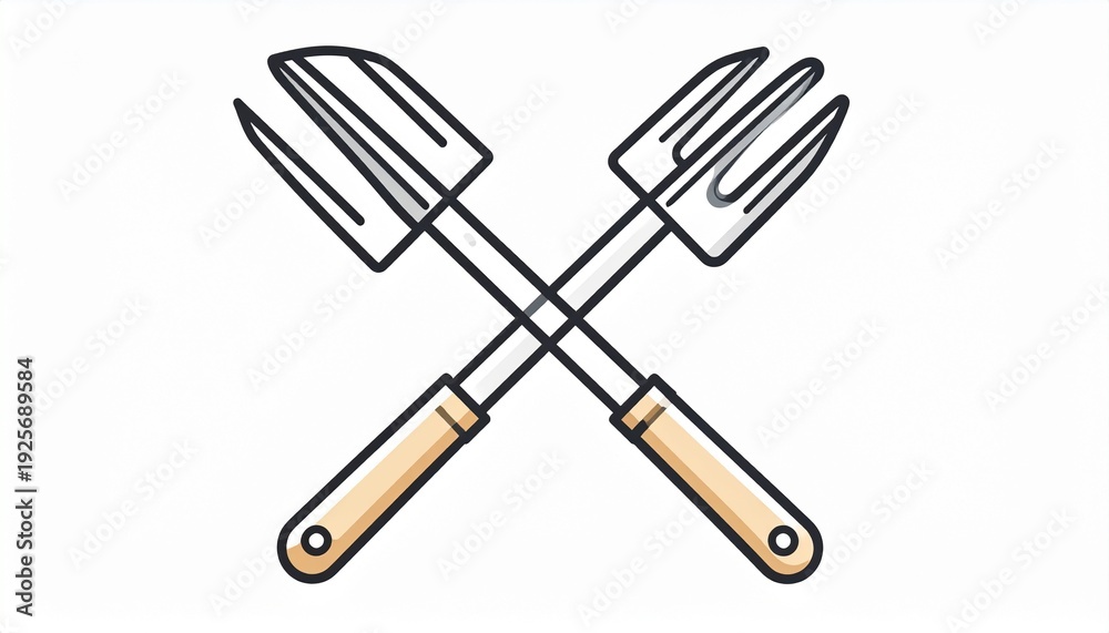 Naklejka premium Stainless steel cooking utensils crossed fork and spoon set isolated on white background