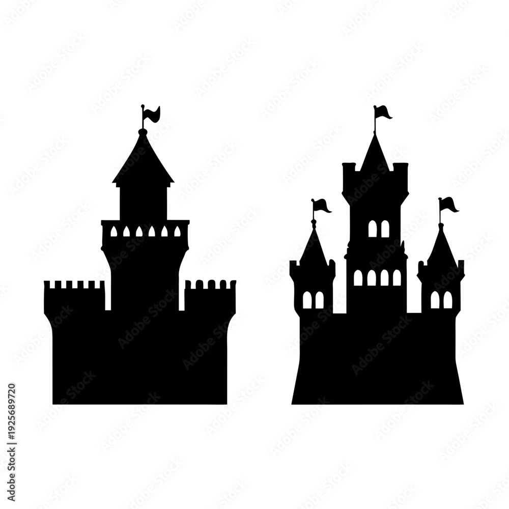 Obraz premium Castle silhouette vector illustration for medieval fantasy fairytale design and prints and art projects