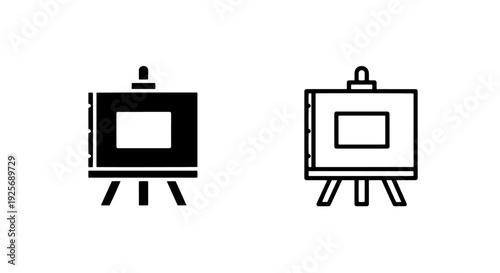 Art Easel Icon with Canvas: Solid and Outline Styles