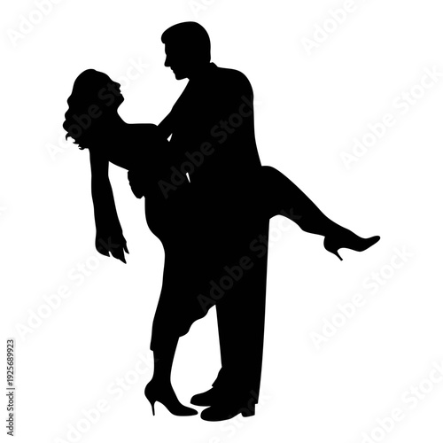 Silhouette of couple dancing tango ballroom dance romantic pose dance floor performance art show
