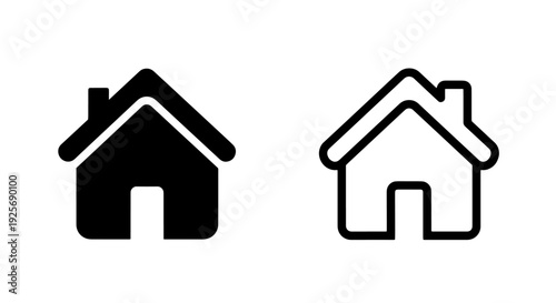 Simple home icon set, solid black and outline for web and design, representing real estate or online navigation.