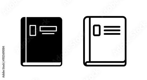 Book icon set, solid black and outline, representing knowledge, reading, and literature.