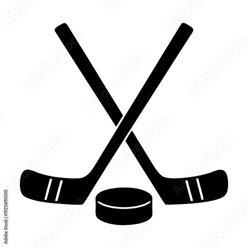 Hockey sticks and puck vector illustration for ice hockey sport equipment and game design needs