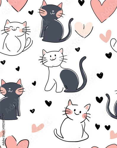 cute cats seamless pattern design for kids, vector illustration 