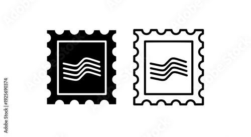 Icon of a postage stamp with wavy lines, available in solid black and outline.