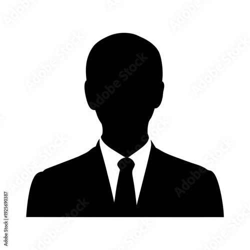 Stock vector silhouette of business man in suit and tie for avatar profile picture icon 