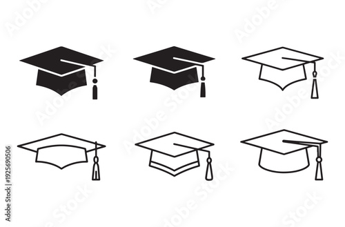 ollection of graduation caps icons symbolizing academic achievement and educational milestones isolated on transparent background 