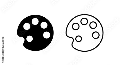 Artist's paint palette icons, solid black and outlined, for creative color mixing.