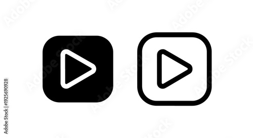 Modern Black and White Play Button Icons for Square-Shaped Video Player Interfaces