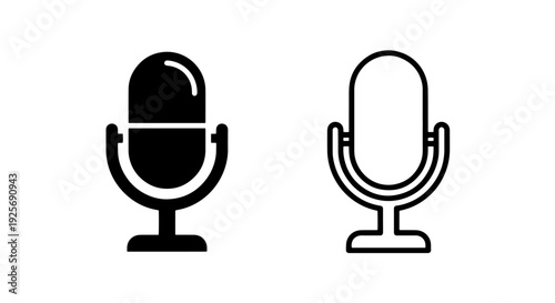 Retro Black and White Microphone Icons for Classic Audio Recording and Broadcasting Design