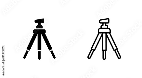 Classic Camera Tripod Icon in Solid and Outline Styles for Photography and Video Support