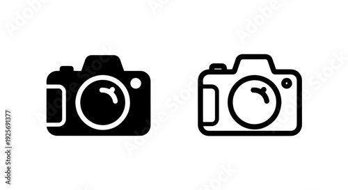 Professional DSLR Camera Icon Set: Solid and Outline Styles for Digital Photography