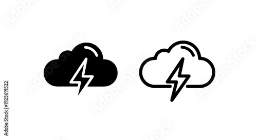 Weather Forecast Icon: Black Cloud and Lightning Bolt Symbol for Storm, Electricity, and Thunderstorm Alerts