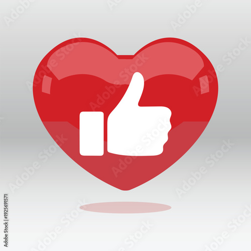 Red Heart and Like symbol, Thumb up and heart icon, Love icon, white like buttons, social media Empathetic Emoji	