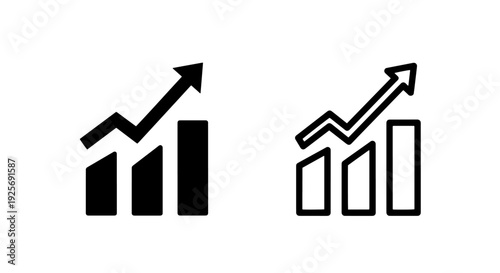 Business Growth Bar Chart Icon: Black Upward Trend Symbol for Financial Analytics, Success, and Market Statistics