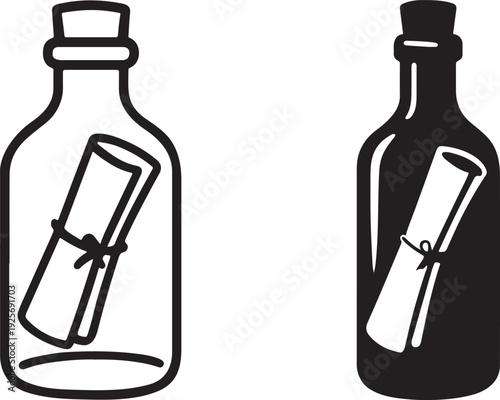 Message bottle black white doodle editable stroke vector.