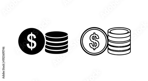 Financial savings and investment concept icon with a dollar coin and stacked money.