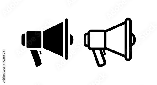 Simple black and white vector icon of a megaphone for announcements and public communication.