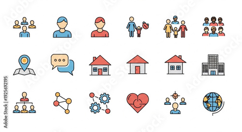 Collection of diverse icons representing people and community.