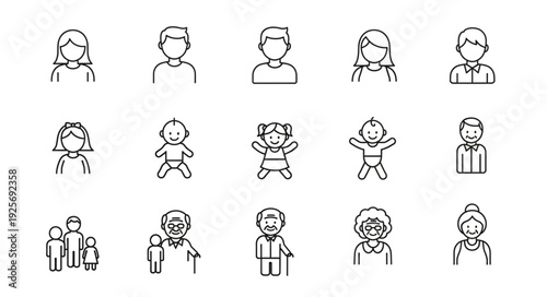 Collection of Diverse Human Figure Icons Representing Different Ages and Genders.