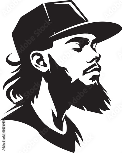 Minimal Black and White Bearded Man Side Profile Vector Silhouette Logo Design