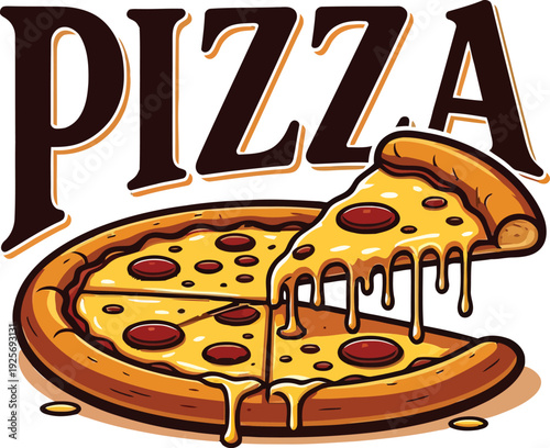 Delicious pepperoni pizza with melted cheese and a slice being lifted  a tasty meal