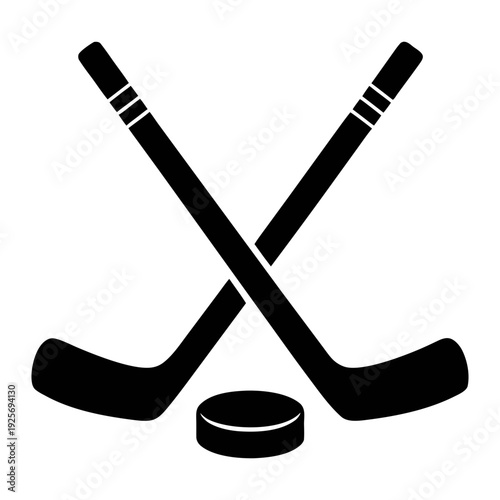 Hockey sticks and puck vector illustration for sports equipment and game design elements graphic icon