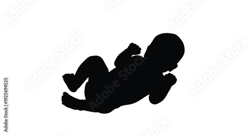 Fetal position depiction a dark shape against white background silhouette