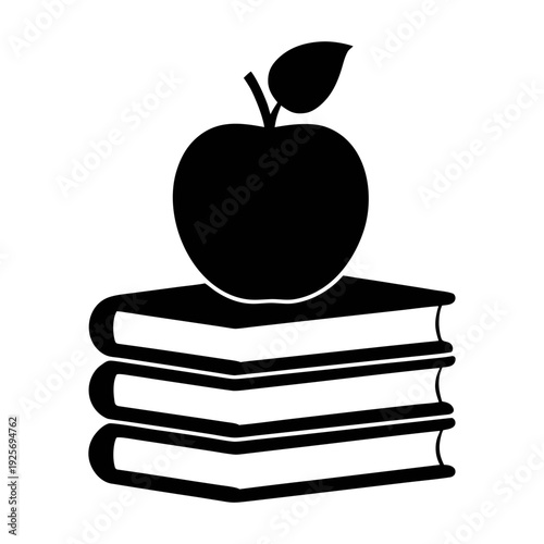 Stack of books with apple clip art vector illustration for education and school related designs