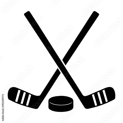 Hockey sticks and puck vector illustration for sports equipment and game design elements use