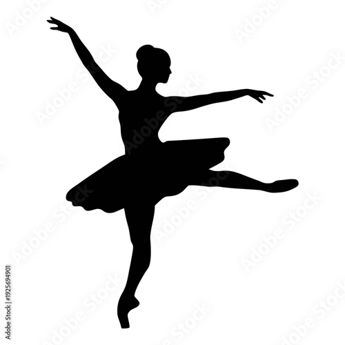 Silhouette of ballerina dancer in arabesque pose for ballet dance performance and art design