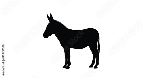 A striking black silhouette of a donkey standing in profile