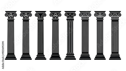 classical Greek, columns and pillars, featuring architectural designs, decorative details, and elegant facades for historic, classical, and educational vector projects.