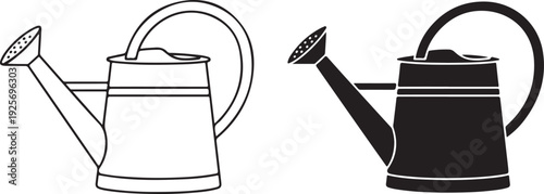 Black and white watering can line garden gardening