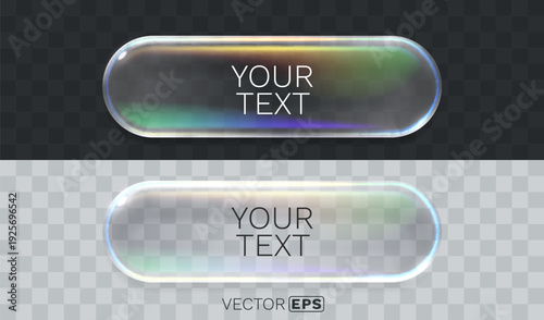 Stylish transparent glass button with a beautiful iridescent sheen, perfect for web design or UI elements.